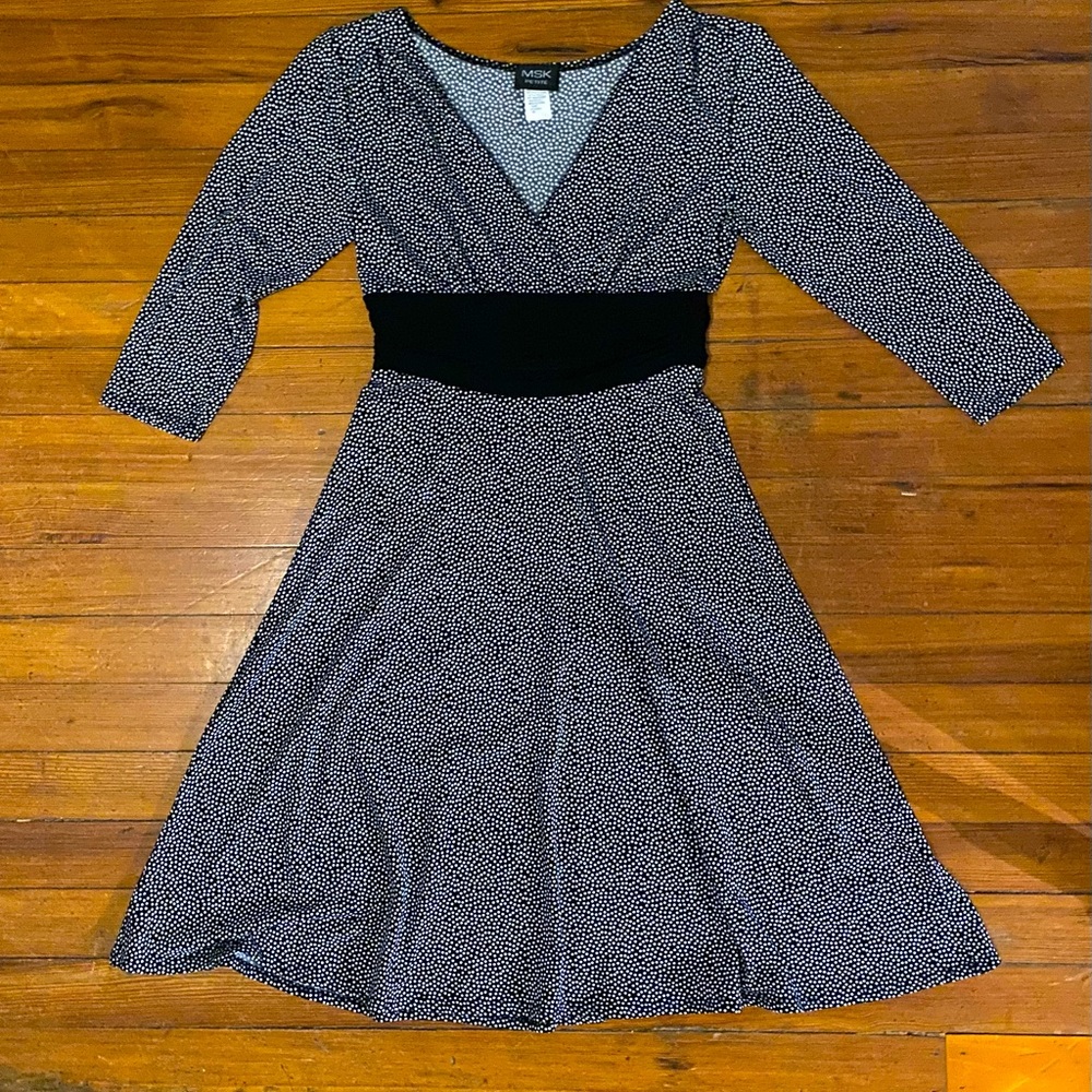 3/4 sleeve black and white polka dot business casual dress